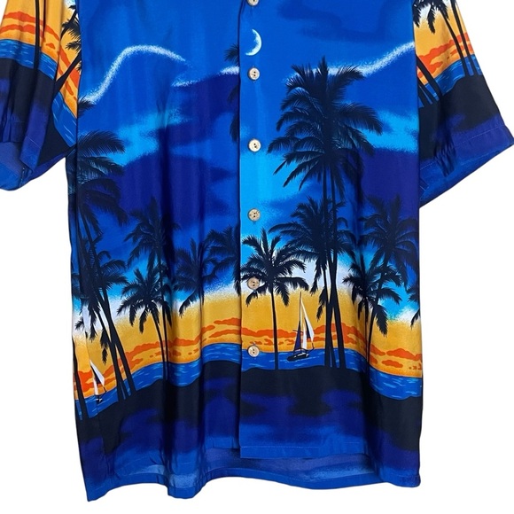 Vtg Kennington Mens Shirt Blue Large Button Up Hawaiian Beach California Island - Picture 2 of 7